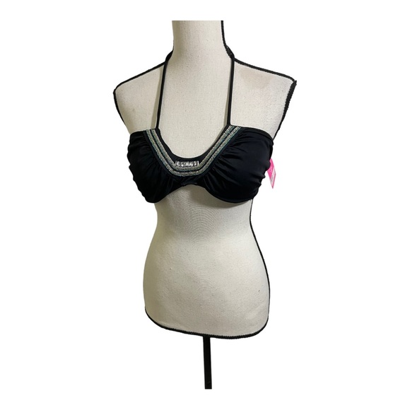Victoria Secret womens New beach sexy bikini top beaded front black. Size Large - Picture 1 of 10